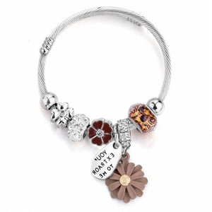 Punk Stainless Steel Chain Bracelet Crystal Bead Flower Bangle