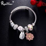 Punk Stainless Steel Chain Bracelet Crystal Bead Flower Bangle