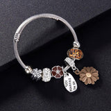 Punk Stainless Steel Chain Bracelet Crystal Bead Flower Bangle