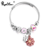 Punk Stainless Steel Chain Bracelet Crystal Bead Flower Bangle