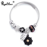 Punk Stainless Steel Chain Bracelet Crystal Bead Flower Bangle