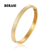Women Charm Bracelet Stainless Steel Rose Unique Three Sides Round Bracelets