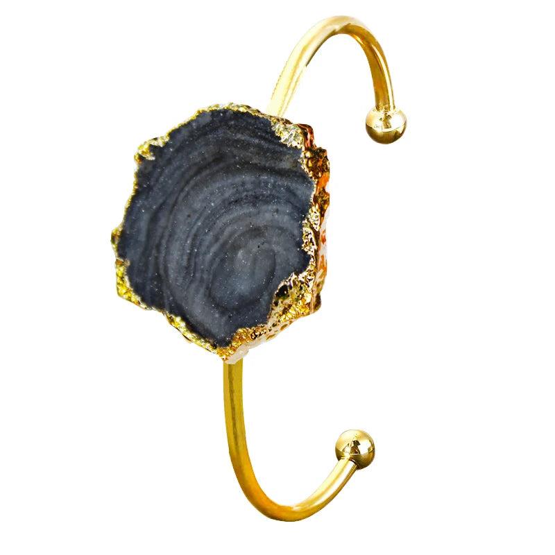 Natural Sun Agate Bracelet Golden Galaxy Stone Cuff Bangle Jewelry