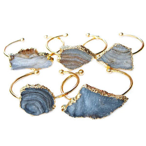 Natural Sun Agate Bracelet Golden Galaxy Stone Cuff Bangle Jewelry