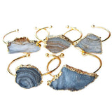 Natural Sun Agate Bracelet Golden Galaxy Stone Cuff Bangle Jewelry