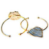 Natural Sun Agate Bracelet Golden Galaxy Stone Cuff Bangle Jewelry