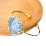 Natural Sun Agate Bracelet Golden Galaxy Stone Cuff Bangle Jewelry