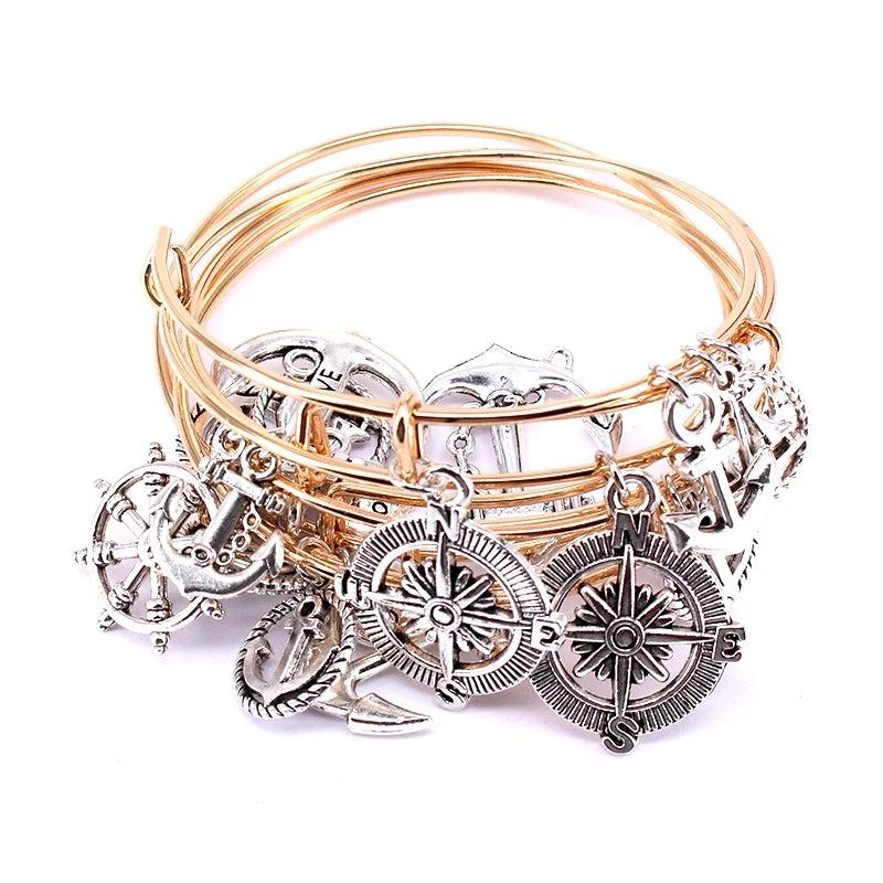 5pcs Bangle Set 4 Colors Anchor Charm Bracelets for Women Girls