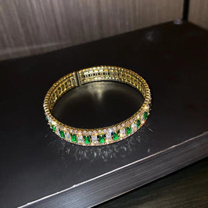 Vintage Pink Green Crystal Rhinestone Cuff Bracelet Women Open Bangles