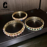 Vintage Pink Green Crystal Rhinestone Cuff Bracelet Women Open Bangles