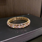 Vintage Pink Green Crystal Rhinestone Cuff Bracelet Women Open Bangles