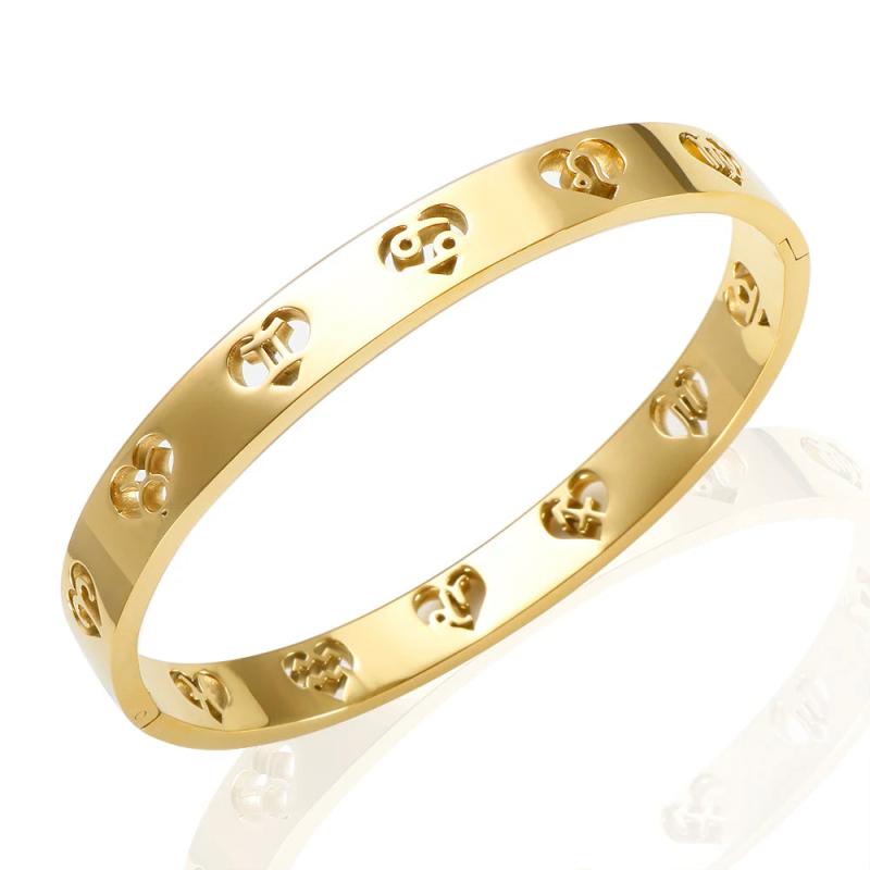 Zodiac Signs Constellation Bangle Bracelet Heart Couple Stainless Steel Jewelry