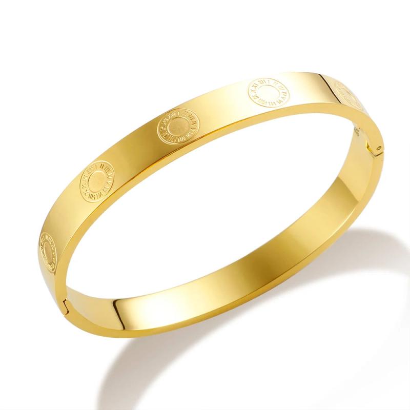 Roman Numeral Bangle Charm Cuff Bracelet Stainless Steel