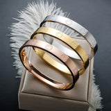 Roman Numeral Bangle Charm Cuff Bracelet Stainless Steel