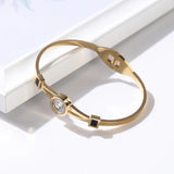 Round CZ Crystal Bracelets Bangles Cuff Open Stainless Steel
