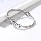 Round CZ Crystal Bracelets Bangles Cuff Open Stainless Steel