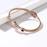 Round CZ Crystal Bracelets Bangles Cuff Open Stainless Steel