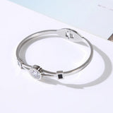 Round CZ Crystal Bracelets Bangles Cuff Open Stainless Steel