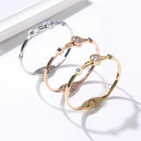 Round CZ Crystal Bracelets Bangles Cuff Open Stainless Steel