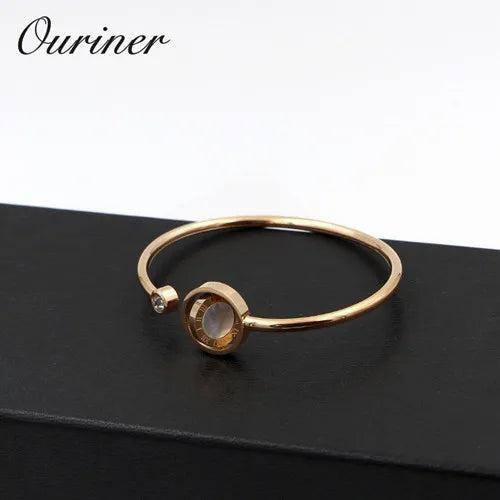 Roman Numeral Turnable Bracelet Bangle Black/White Shell Jewelry