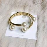 Kpop Big Baroque Pearl Open Bangles for Women Sriping Clasp Bracelets