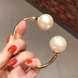 Kpop Big Baroque Pearl Open Bangles for Women Sriping Clasp Bracelets