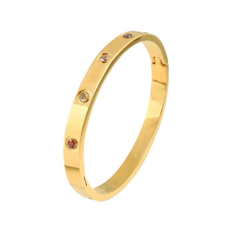 Colorful Crystal Stainless Steel Cuff Bracelet