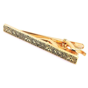 XKZM French Tie Clip Golden Flower Engraving Necktie Clip