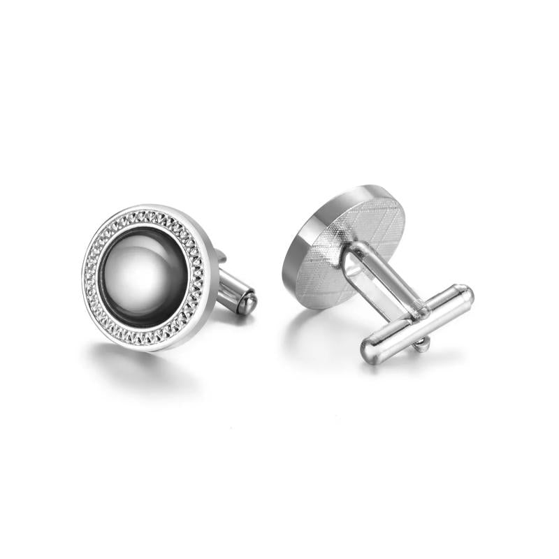 Silvery Copper Metal Zircon Crystal Cufflinks French Shirts Jewelry
