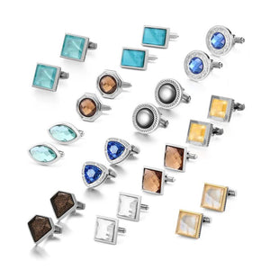 Silvery Copper Metal Zircon Crystal Cufflinks French Shirts Jewelry