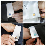 Silvery Copper Metal Zircon Crystal Cufflinks French Shirts Jewelry