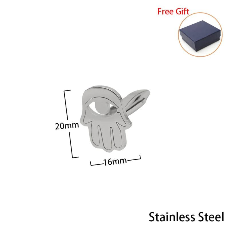 Judaism Hamesh Hand Cufflinks Eye of Fatima Gemelos Stainless Steel