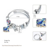 Silver Cuff Bracelet Fish Charm Crystal Beaded Bangle Pulseras Jewelry