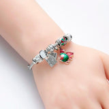 Silver Cuff Bracelet Fish Charm Crystal Beaded Bangle Pulseras Jewelry