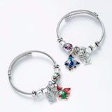 Silver Cuff Bracelet Fish Charm Crystal Beaded Bangle Pulseras Jewelry