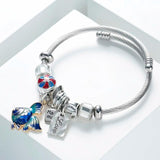 Silver Cuff Bracelet Fish Charm Crystal Beaded Bangle Pulseras Jewelry