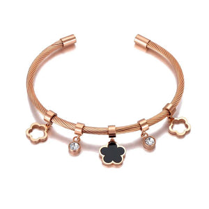 Acrylic Flower Charm Bracelet Bangle Stainless Steel CZ Crystal Jewelry