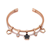 Acrylic Flower Charm Bracelet Bangle Stainless Steel CZ Crystal Jewelry