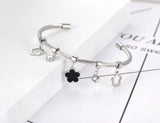 Acrylic Flower Charm Bracelet Bangle Stainless Steel CZ Crystal Jewelry