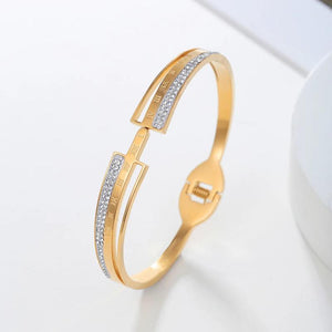 Crystal Rhinestone Pave Stainless Steel Bangle for Women
