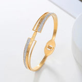Crystal Rhinestone Pave Stainless Steel Bangle for Women