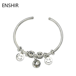 Smiling Face Bracelet Bangle Silver Plated for Women Men