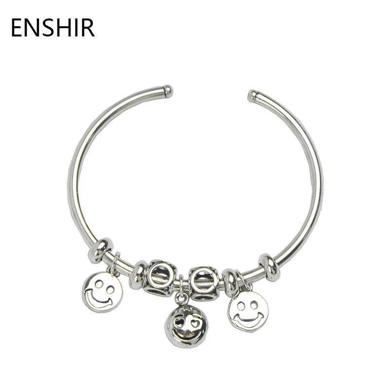Smiling Face Bracelet Bangle Silver Plated for Women Men