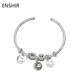 Smiling Face Bracelet Bangle Silver Plated for Women Men