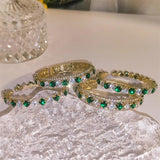 Green CZ Open Cuff Bangle Bracelet for Women