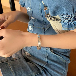 Silver Smiley Star Bangle Open Cuff Bracelet Jewelry