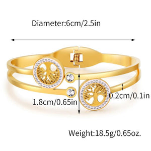 Boho Tree Charm Bangle for Women Stainless Steel Zircon Cuff Jewelry