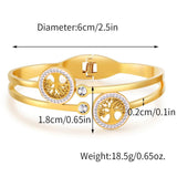 Boho Tree Charm Bangle for Women Stainless Steel Zircon Cuff Jewelry