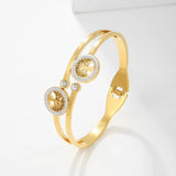 Boho Tree Charm Bangle for Women Stainless Steel Zircon Cuff Jewelry