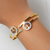 Boho Tree Charm Bangle for Women Stainless Steel Zircon Cuff Jewelry